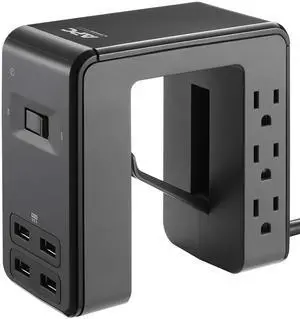Desk Mount Power Station PE6U4, U-Shaped Surge Protector with USB Ports (4), Desk Clamp, 6 Outlet, 1080 Joules Black Desk Mount Power Station PE6U4, U-Shaped Surge Protector with USB Ports (4), Desk Clamp, 6 Outlet, 1080 Joules Black