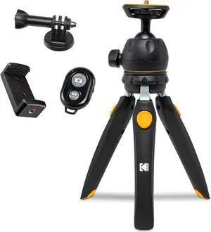 KODAK PhotoGear Mini Adjustable Tripod with Remote  360 Ball Head  Compact 9  Tabletop Tripod 11  Selfie Stick  5-Position Legs  Rubber Feet  Smartphone & Action Camera Adapters  E-Guide Included