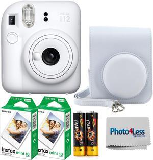 Fujifilm Instax Mini 12 Instant Film Camera Clay White  Fuji Instax Mini Twin Pack Instant Film 20 Prints  Protective Case  Gift Bundle