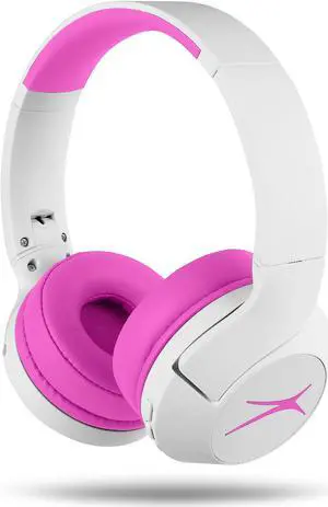 Altec Lansing Kid Safe Noise Cancelling Wireless Headphones 15H Battery  85dB Volume Limit  Foldable Design Powerful Sound  Active Noise Cancellation Perfect for Kids Ages 7+ (Whiteout Pop Pink)