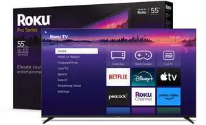 Roku Smart TV - 55-Inch Pro Series 4K QLED RokuTV with Backlit Voice Remote Pro  Dolby Vision IQ  120Hz Refresh Rate - Live Local News  Sports  Gaming