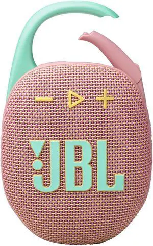 JBL Clip 5 - Ultra-Portable  Waterproof & Dustproof Bluetooth Speaker  Big Pro Sound with Punchy bass  Integrated Carabiner  Up to 12 Hours of Play  Made in Part with Recycled Materials (Pink)