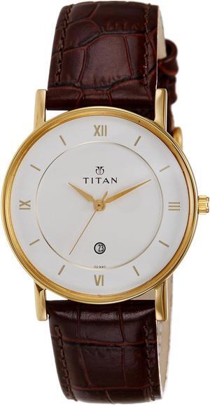 Titan Quartz Analog with Date White Dial Leather Strap Watch for Men-NS9162YL01