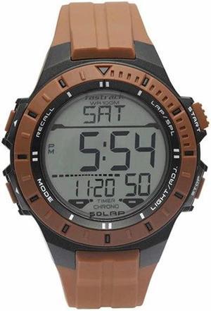 Fastrack Men Polyurethane Ft Digital Gray Dial Watch-38067Pp02, Band Color-Brown