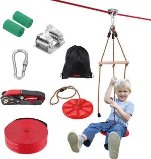 VEVOR Zipline Kit for Kids and Adult  65 ft Zip Line Kits Up to 500 lb  Backyard Outdoor Quick Setup Zipline  Playground Entertainment with Zipline  Nylon Safety Harness  Seat  and Handlebar