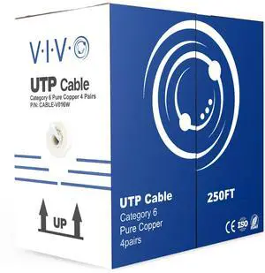 Vivo 250Ft Bulk Cat6  Full Copper Ethernet Cable  23 Awg  Utp Pull Box  Cat-6 Wire  Indoor  Network Installations  White  Cable-V016W