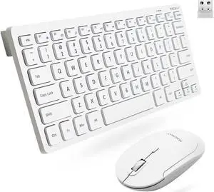 Macally Small Wireless Keyboard And Mouse Combo - Essential Work Duo - 2.4G White Keyboard And Mouse Wireless - 78 Key Quiet Cordless Mouse And Keyboard Combo With Mini Body And Quiet Click
