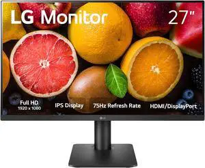FHD (1920 x 1080) 27 Inch Computer Monitor, IPS, AMD FreeSync, 3-Side Borderless Design, Tilt/Height Adjustable Stand, 75Hz, 5ms, OnScreen Control, HDMI, DisplayPort, D-Sub, 27MP450-B, Black FHD (1920 x 1080) 27 Inch Computer Monitor, IPS, AMD FreeSync, 3-Side Borderless Design, Tilt/Height Adjustable Stand, 75Hz, 5ms, OnScreen Control, HDMI, DisplayPort, D-Sub, 27MP450-B, Black