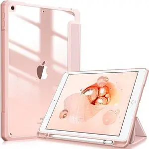 Hybrid Slim Clear Case for iPad 9th / 8th / 7th Generation 10.2 Inch | Shockproof Cover with Transparent Back Shell, Viewing & Typing Angles, Pencil Holder, Auto Wake/Sleep, Rose Gold Hybrid Slim Clear Case for iPad 9th / 8th / 7th Generation 10.2 Inch | Shockproof Cover with Transparent Back Shell, Viewing & Typing Angles, Pencil Holder, Auto Wake/Sleep, Rose Gold