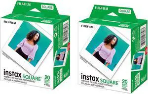 Fujifilm 2 Pack Instax Square Instant Color Film  Twin Pack - 20 Exposures (40 Total)  White Frame