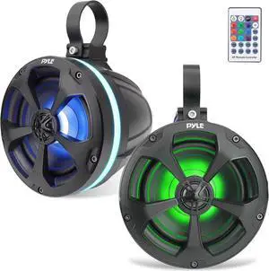 Pyle 2-Way Waterproof Off Road Speakers - 5.25"" 1000W Active Passive Marine Grade Wakeboard Tower Speakers System W/ Rgb Light  Full Range Outdoor Stereo Speaker For Atv/Utv Jeep Boat - Plutv55Btr