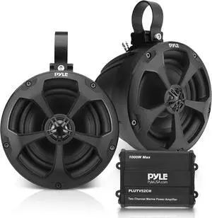 Pyle Waterproof Off-Road Speakers With Amplifier - 5.25 Inch 1000W 2-Channel Marine Grade Wakeboard Tower Speakers System Full Range Outdoor Audio Stereo Speaker For Atv Utv Quad Jeep Boat Plutv52Ch