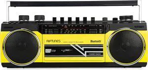 Riptunes Cassette Boombox  Retro Blueooth Boombox  Cassette Player And Recorder  Am/Fm/Sw-1-Sw2 Radio-4-Band Radio  Usb  And Sd  Yellow
