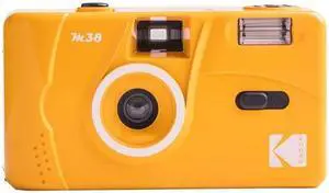 Hoegoa M38 35mm Film CameraFocus-Free,Reusable Point-and-Shoot with Powerful Built-in Flash,31mm Lens,f/10,1/120s,Manual Wind/RewindPocket-Size Retro Film Camera for Kids,Teens,Parties,Travel,Yellow