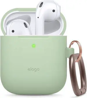_Mega Brand Silicone Case with Keychain Compatible with Apple AirPods Case 1 & 2, Front LED Visible, Supports Wireless Charging, Protective Silicone [Pastel Green]