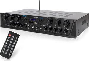 Pyle Wireless Home Audio Amplifier System - Bluetooth Compatible Sound Stereo Receiver Amp - 6 Channel 600Watt Power  Digital LCD  Headphone Jack  1/4'' Microphone IN USB SD AUX RCA FM Radio PTA66BT.6