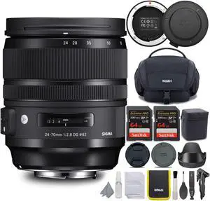 Sigma 24-70mm f/2.8 DG OS HSM Art Canon EF Lens Bundle with USB Dock  64GB SD Memory Card  and Camera System Gadget Bag with Accessory and Cleaning Kit (5 Items)