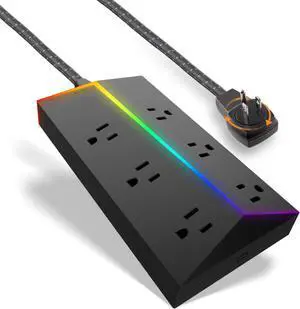 Titan 6-Outlet Surge Protector  4 ft Braided Extension Cord  LED Light Strip with Full Spectrum Color-Select  Compatible with Gaming PC  Laptop  Computer Setup  PS4  PS5  Xbox  Black  60045