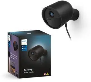 Philips Hue Secure Wired Smart Home Security Camera  Black - 1 Pack - 1080P HD Video - Night Vision - Motion Detection - Two-Way Talk - Indoor/Outdoor - Weatherproof - Works with Hue App