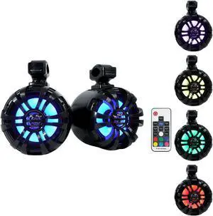 Rockville Pair WB65KLS Black 6.5"" 300w Metal Marine Wakeboard LED Tower Speakers
