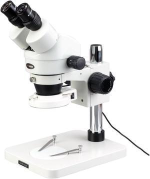AmScope SM-1BSX-64S Professional Binocular Stereo Zoom Microscope  WH10x Eyepieces  3.5X-45X Magnification  0.7X-4.5X Zoom Objective  64-Bulb LED Ring Light  Pillar Stand  Includes 0.5x Barlow Lens