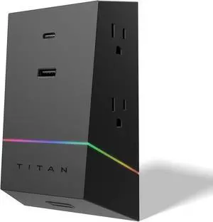 Titan 4-Outlet Surge Protector  LED Full Spectrum Color-Select  Outlet Extender  USB-A/USB-C  Compatible with Power Gaming PC  Laptop  Computer Setup  PS4  PS5  Xbox  Black  50268