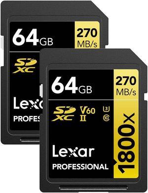 Lexar Gold Series Professional 1800X 64Gb Uhs-Ii U3 Sdxc Memory Card 2-Pack