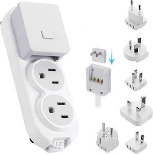 Ceptics Travel Power Strip - Small & Compact - Surge Protector - Grounded Usb + Type C - 2 Usa Outlets Input - Plugs For Europe, Asia, China, Usa, South America