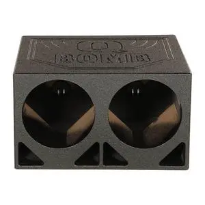 Dual 10 Inch Vented Triangle Ported Wood Subwoofer Enclosure Box with Durable Bedliner Spray and Spring Loaded Terminals, Black Dual 10 Inch Vented Triangle Ported Wood Subwoofer Enclosure Box with Durable Bedliner Spray and Spring Loaded Terminals, Black