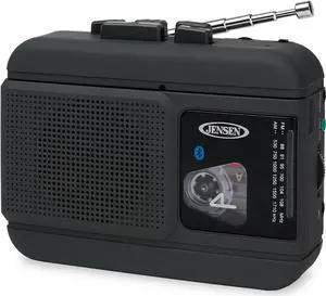JENSEN MCR-60 MCR-60 Portable Personal Cassette Player/Recorder with AM/FM Radio, Bluetooth, and Earbuds, Black