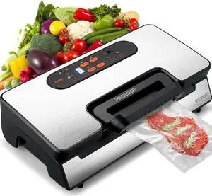 VEVOR Vacuum Sealer Machine  Food Sealer Machine Dry and Moist Food Storage  Automatic and Manual Air Sealing System with Built-in Cutter  with Seal Bag  External Hose 90Kpa 130W Powerful Dual Pump