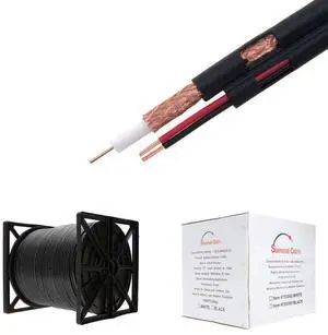 500ft RG59/U Siamese CCTV Cable 20AWG Coaxial + 18/2 Power Conductors, 95% Shielded Bulk Cable for Analog Security Camera Installations, Black 500ft RG59/U Siamese CCTV Cable 20AWG Coaxial + 18/2 Power Conductors, 95% Shielded Bulk Cable for Analog Security Camera Installations, Black