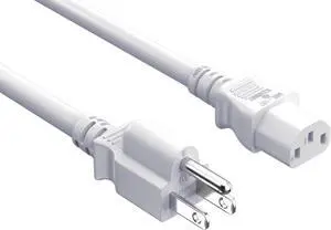 Cable Leader 18 AWG White Universal Power Cord IEC320 C13 to NEMA 5-15P UL Listed 6 Foot