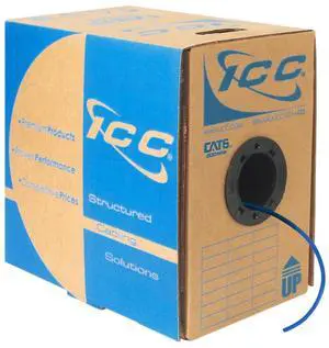 ICC Cat6 Plenum 1000ft - UTP 23AWG, 100% Solid Pure Copper, Unshielded CMP, Bulk Ethernet Cable, PoE++, 500MHz, Reelex Pull Box, UL Certified, RoHS and TAA Compliant, Blue