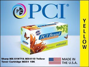 PCI Brand Sharp MX51NTYA-PCI New Compatible Replacement For Sharp MX-51NTYA Yellow Toner Cartridge 18000 Page Yield