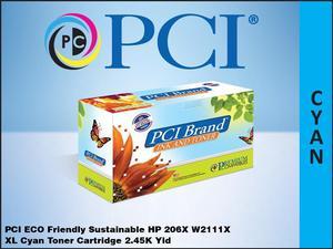 PCI Brand ECO-Friendly Reman HP 206X W2111X XL Cyan Toner Cartridge 2.45K Yield for HP Color LaserJet Pro M255, M255DW, M255NW, M283, M283CDW, M283FDW