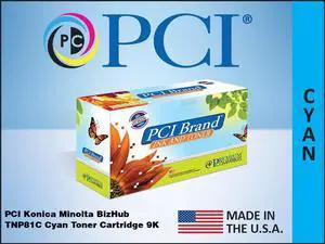 PCI Brand Konica Minolta TNP81C-PCI New Compatible Replacement For Konica Minolta TNP81C (AAJW430) Cyan Toner Cartridge 9K Yield