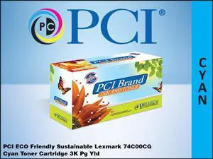 PCI Brand Lexmark 74C00CG-PCI ECO-Friendly Sustainable Remanufactured Lexmark 74C00CG Cyan Toner Cartridge 3K Page Yield
