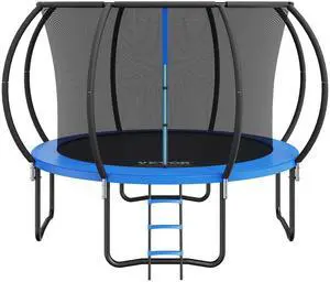 Vevor 10Ft Trampoline, 330 Lbs Trampoline With Enclosure Net, Ladder, And Curved Pole, Heavy Duty Trampoline With Jumping Mat And Spring Cover Padding, Outdoor Recreational Trampolines For Kids Adults