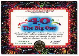 40 Is The Big One Certificate