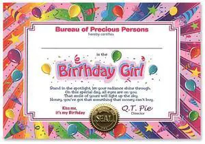 Birthday Girl Certificate