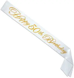 Glittered Happy  50T Birthday Satin Sash