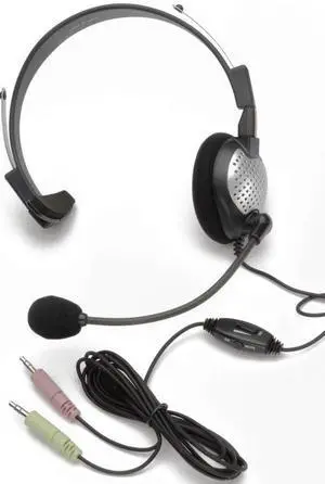 NC-181M On-Ear Monaural Mobile Headset with noise-canceling microphone, in-line volume/mute controls and a single 3.5mm 4-pin shared audio plug (TRRS). For use with devices with a shared audio port in