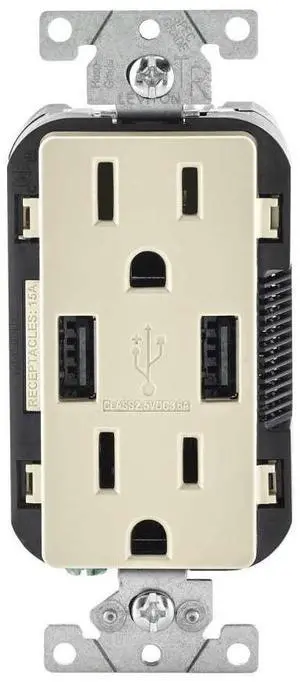 Leviton R08-T5632-0BT 15 Amp Light Almond USB & Receptacle Combination Outlet