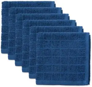 DII Basic Terry Collection Solid Windowpane Dishcloth Set, 12x12, Blue, 6 Piece