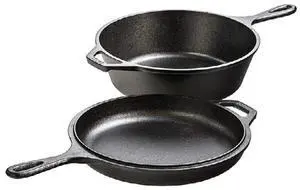 Lodge Pre-Seasoned 2-in-1 Cast Iron Combo Cooker - 3.2 Quart Deep Pot Cooker + 10.25 Inch Frying Pan - Use in the Oven, on the Stove, Grill, or Over a Campfire - Use to Sear, Saut  , Broil, Fry- Black