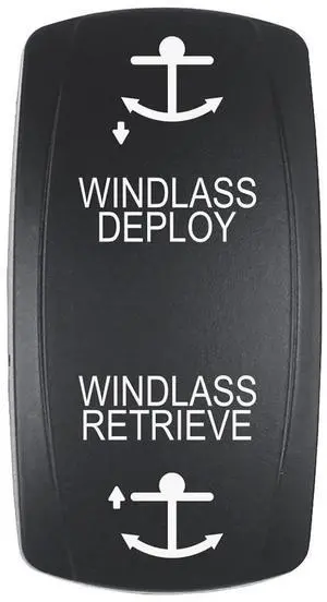 Pacer Actuator - 'WINDLASS DPLY/RTRV' f/V Series Contura Switches - Black - Laser Etched (Top/Bottom Light)