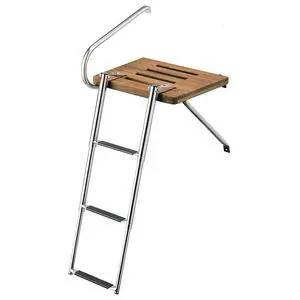 Whitecap Teak Swim Platform W/3-Step Telescoping Ladder F/Boats W/Outboard Motors