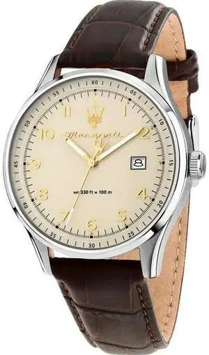 Maserati Sorpasso Leather Strap Ivory Dial Quartz R8851124004 100M Men'S Maserati Sorpasso Leather Strap Ivory Dial Quartz R8851124004 100M Men'S