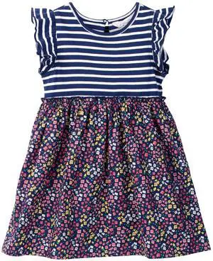 Beebay Mix-Media Ruffle Sleeve Dress Navy - 6-12 Months Beebay Mix-Media Ruffle Sleeve Dress Navy - 6-12 Months